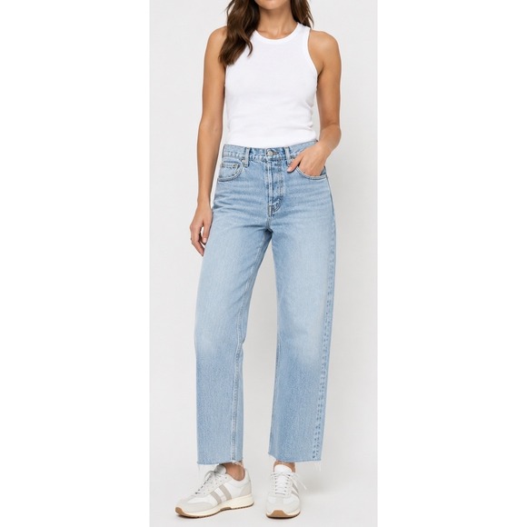 Agolde Denim - AGOLDE 90’s Mid Rise Loose Fit Jeans 28 Button Fly Light Wash Raw Hem Denim
